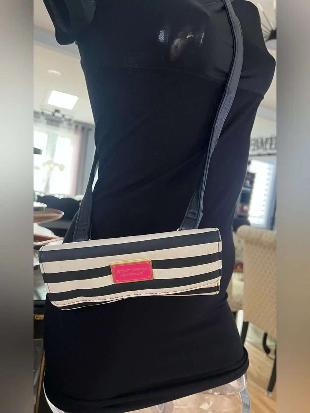 Betsey Johnson  Black & navy Stripe Crossbody Bag